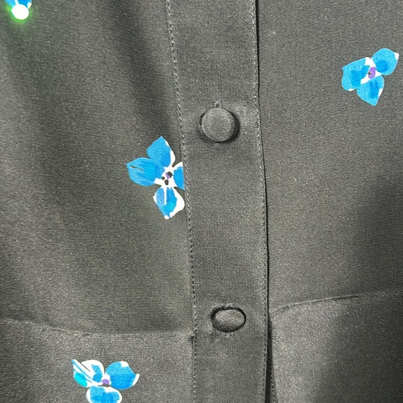 Bob Mackie Silk Black, Blue Floral Button Down Shirt size XL- vintage like new - Picture 9 of 12